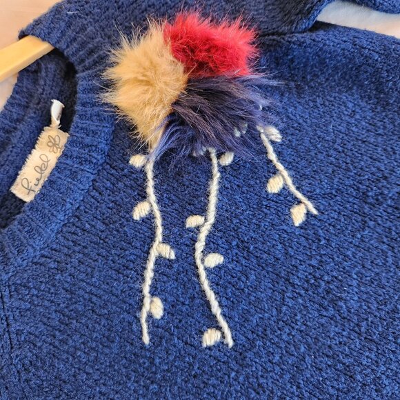 Anthropologie Evie Field Flower Navy Long Sleeve Pom Pom Embroidered Sweater - Picture 5 of 10